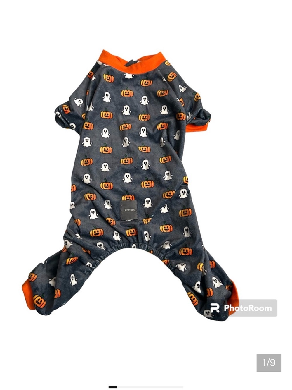 LIKE NEW FuzzYard Halloween Pumpkin & Ghost Gray Plush Dog Pajamas - Size 3